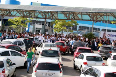 salvador, bahia / brazil - may 20, 2016: Students from the Faculty of Technology and Sciences (FTC) are seen during a demonstration asking for safety at the unit in the city of Salvador.