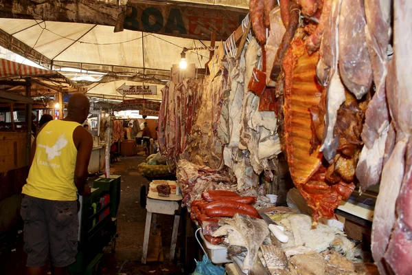 Salvador Bahia Brazil Kwietnia 2013 Suszone Mięso Wędzone Mięso Sprzedaż — Zdjęcie stockowe