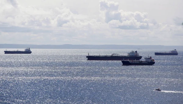 Salvador Bahia Brazil Agsto 2014 Πλοία Φαίνονται Αγκυροβολημένα Στον Κόλπο — Φωτογραφία Αρχείου