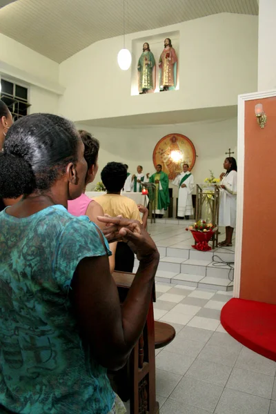 Salvador Bahia Brazil Szeptember 2006 Emberek Láthatók Misén Templom Sao — Stock Fotó