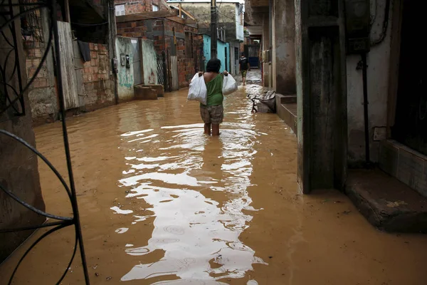 Salvador Bahia Brasil Abril 2013 Águas Pluviais Inundam Casas Bairro — Fotografia de Stock