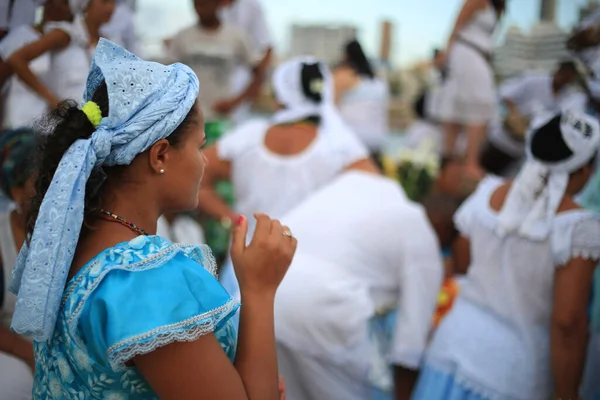 Salvador Bahia Brasil Febrero 2016 Partidarios Simpatizantes Aleatorios Saludan Yemanja — Foto de Stock