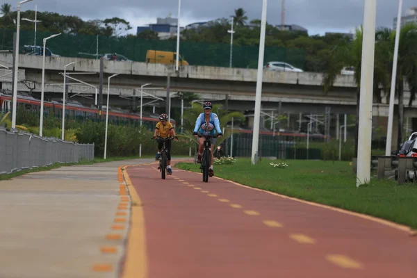 Salvador Bahia Brazil Апреля 2019 Года Люди Ездят Велосипеде Велосипедной — стоковое фото