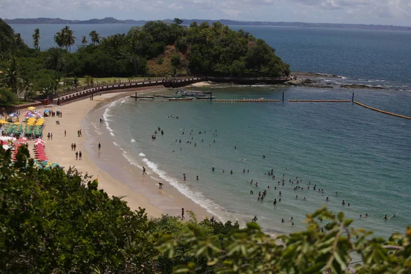 Salvador Bahia Brazil 2018年1月31日 在萨尔瓦多市弗莱德斯岛的Nossa Senhora Gaudalupe海滩上可以看到一些人 地方字幕 — 图库照片