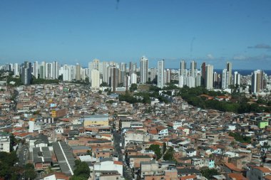 Salvador, Bahia / Brezilya - 26 Ocak 2017: Brotas ve Federacao şehirleri arasındaki yerleşim yerlerinin havadan görünüşü. * * * Yerel altyazı * *