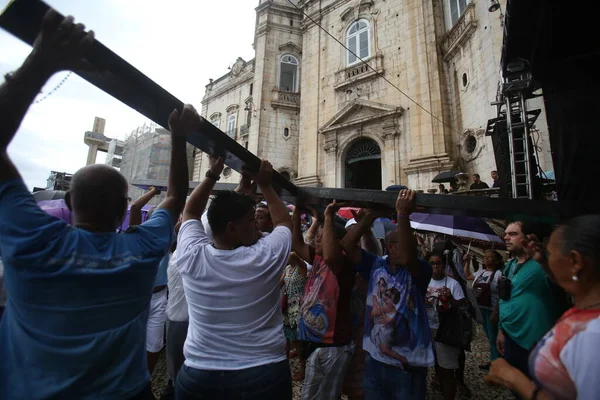 Salvador Bahia Brasil Marzo 2019 Católicos Realizan Paseo Penintencional Durante — Foto de Stock