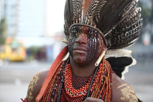 Salvador Bahia Brasilien September 2017 Der Pataxo Indianer Wird Während — Stockfoto