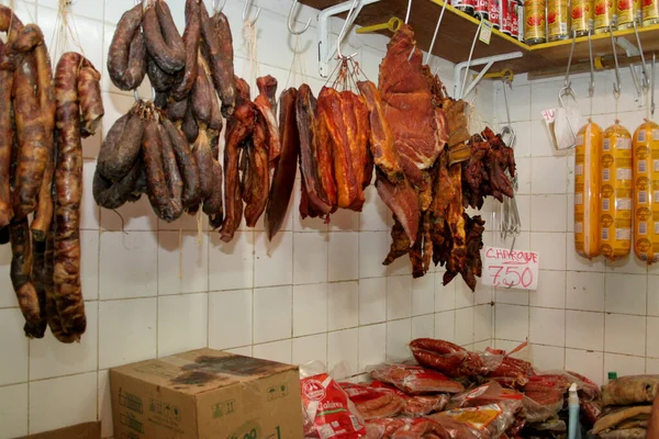 Salvador Bahia Brasil Agosto 2006 Carnicería Vendiendo Carnes Secas Ahumadas — Foto de Stock