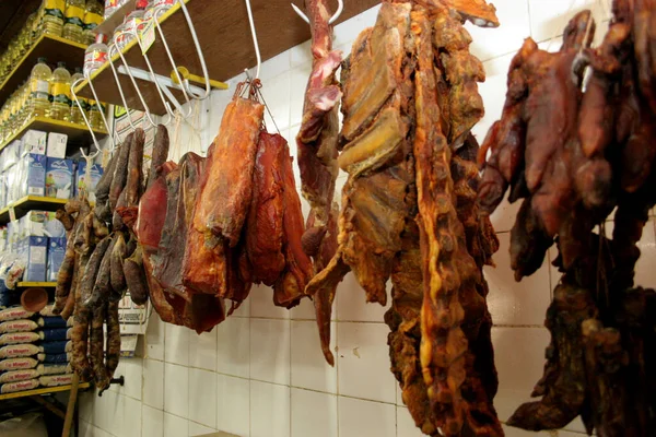 Salvador Bahia Brasil Agosto 2006 Carnicería Vendiendo Carnes Secas Ahumadas — Foto de Stock