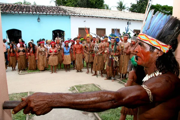 Salvador Bahia Brasil Enero 2008 Indios Pataxo Ethina Manifiestan Mejoras — Foto de Stock