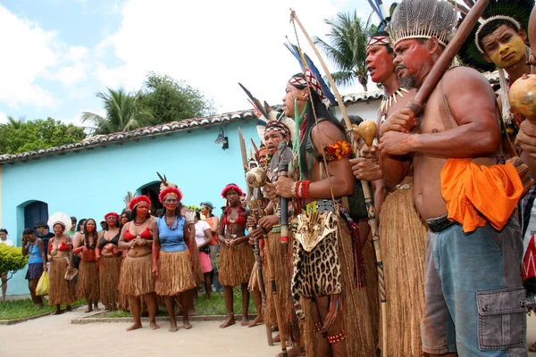 Salvador Bahia Brazil January 2008年1月7日 Pataxo Ethina印第安人显然希望改善他们的村庄 行动发生在西古鲁港的历史中心 地方字幕 — 图库照片