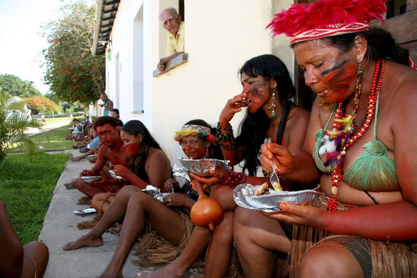 Salvador Bahia Brazil Styczeń 2008 Indianie Pataxo Ethina Manifestują Się — Zdjęcie stockowe