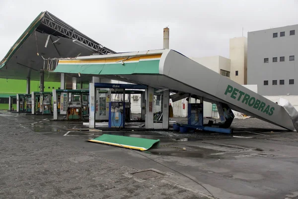 Salvador Bahia Brasil Octubre 2014 Techo Una Estación Servicio Destruido — Foto de Stock