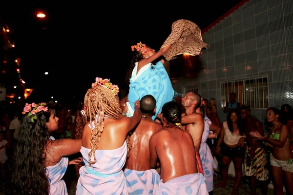 Caravelas Bahia Brasilien Februar 2010 Mitglieder Des Karnevalsblocks Umbandaum Werden — Stockfoto