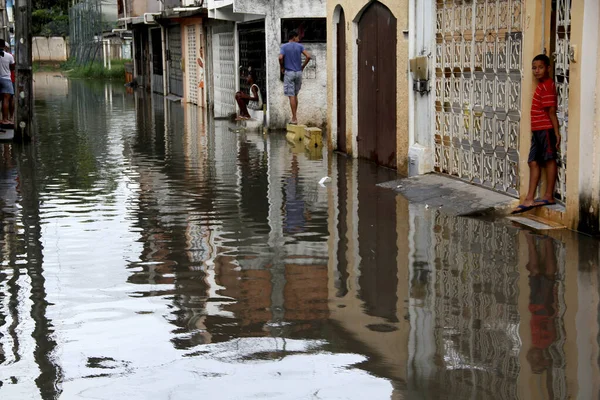 Salvador Bahia Brazil Maja 2013 Powódź Rua Monte Siao Dzielnicy — Zdjęcie stockowe