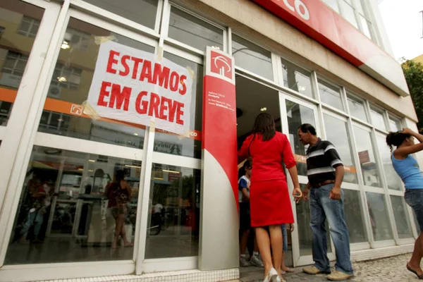 Eunápolis Bahia Brasil Outubro 2009 Cartaz Anuncia Greve Bancários Banco — Fotografia de Stock