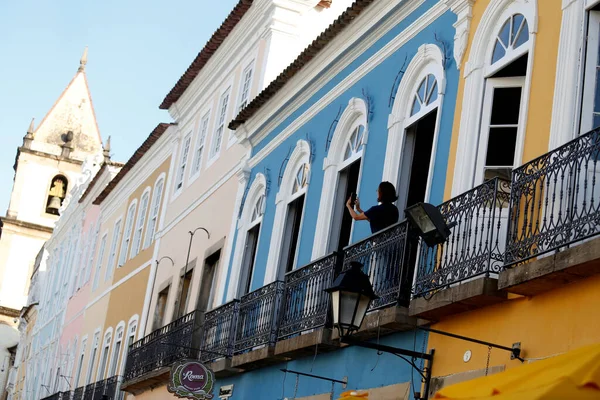 Salvador Bahia Brazil Augusztus 2018 Női Fényképek Szín Homlokzatok Régi — Stock Fotó