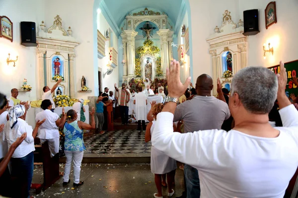 Salvador Bahia Brasil Janeiro 2015 Fiéis Devotos Comparecem Missa Homenagem — Fotografia de Stock