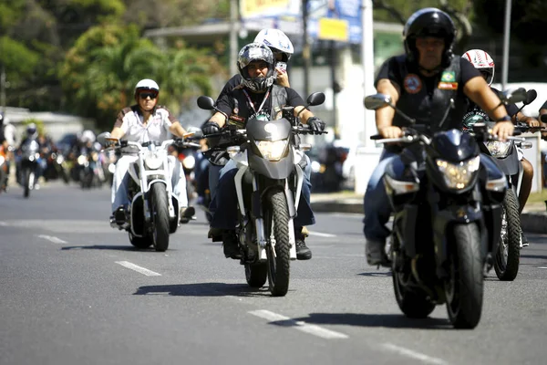 Salvador Bahia Brazil September 2014 Motorcyclists Seen Walk Streets City — Stock Photo, Image