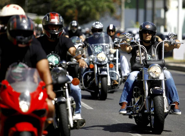 Salvador Bahia Brazil September 2014 Motorcyclists Seen Walk Streets City — Stock Photo, Image