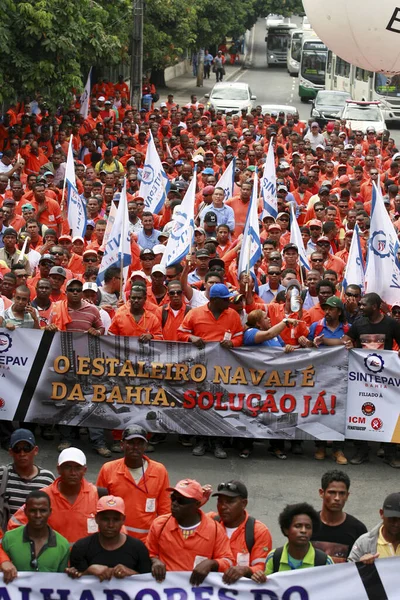 Salvador Bahia Brasil Dezembro 2014 Trabalhadores Despedidos Estaleiro Paraguacu Maragogipe — Fotografia de Stock