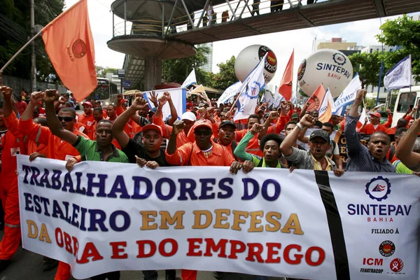 Salvador Bahia Brasil Dezembro 2014 Trabalhadores Despedidos Estaleiro Paraguacu Maragogipe — Fotografia de Stock