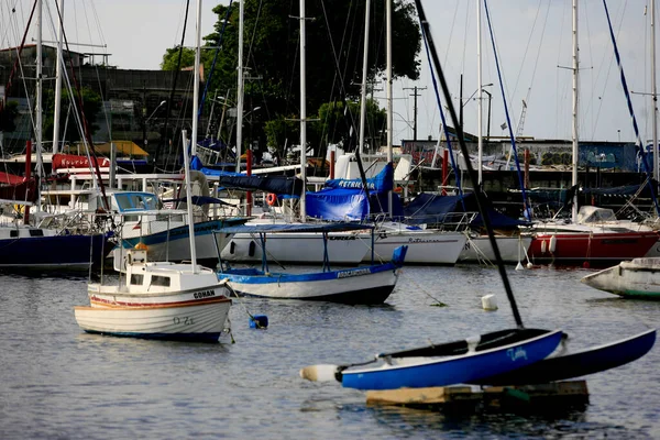 Salvador Bahia Brasil Janeiro 2017 São Vistos Barcos Ancorados Cais — Fotografia de Stock