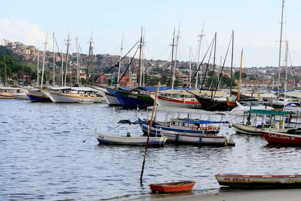 Salvador Bahia Brasil Janeiro 2017 São Vistos Barcos Ancorados Cais — Fotografia de Stock