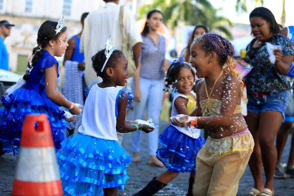 Salvador Bahia Brazil Febbraio 2016 Bambini Divertono Pelourinho Durante Carnevale — Foto Stock