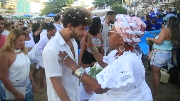 Salvador Bahia Brazilština Února 2020 Fanoušci Příznivci Candomble Zdraví Iemanju — Stock video