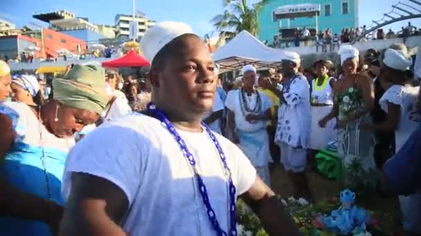 Salvador Bahia Brasil Fevereiro 2020 Apoiantes Simpatizantes Candomble Cumprimentam Iemanja — Vídeo de Stock