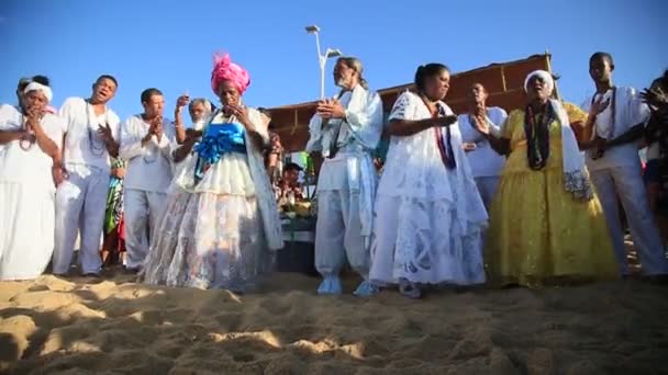 Salvador Bahia Brazil Luty 2020 Zwolennicy Zwolennicy Candomble Witają Iemanję — Wideo stockowe