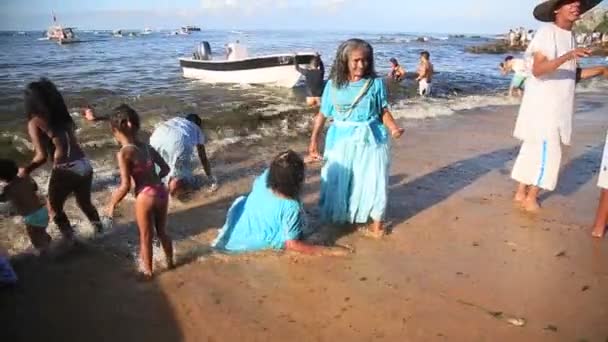 Salvador Bahia Brazil Luty 2020 Zwolennicy Zwolennicy Candomble Witają Iemanję — Wideo stockowe