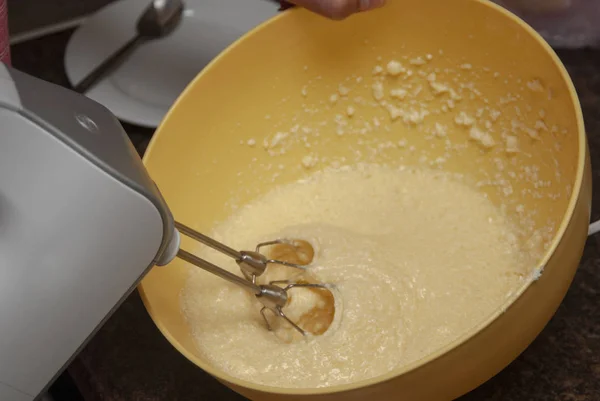 Пеку Печенье Торт Процесс Смешивания Крема Теста — стоковое фото