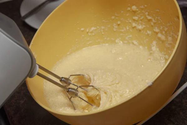 Пеку Печенье Торт Процесс Смешивания Крема Теста — стоковое фото