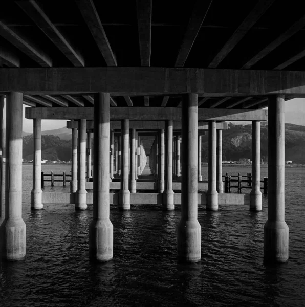 Узор Столбов Свай Моста Черно Белом Цвете — стоковое фото