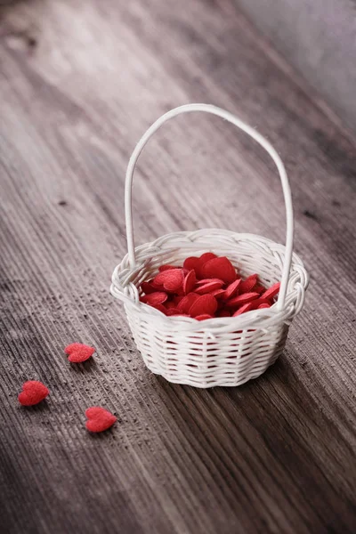 Busket with red hearts. Love concept. — Stock Photo, Image