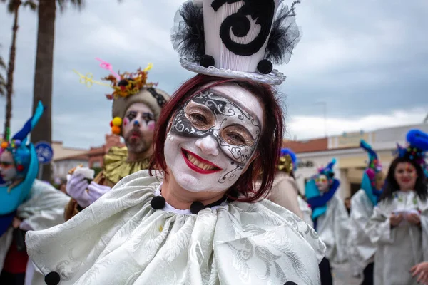 Виарежжио Италия Феб Фестиваль Парад Карнавала Плавает Танцующими Людьми Улицах — стоковое фото