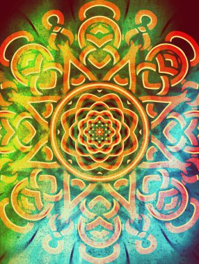Mandala duvar kâğıdı, boho tarzı iz sürücü. Etnik süs geçmişi. Millet, meditasyon tasarımı. Renkli kıvrımlı şekil.