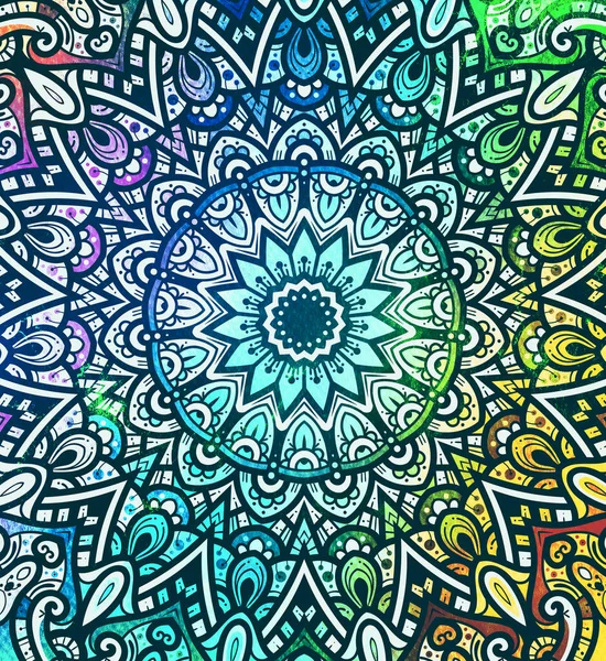 Mandala duvar kâğıdı, boho tarzı iz sürücü. Etnik süs geçmişi. Millet, meditasyon tasarımı. Renkli kıvrımlı şekil.