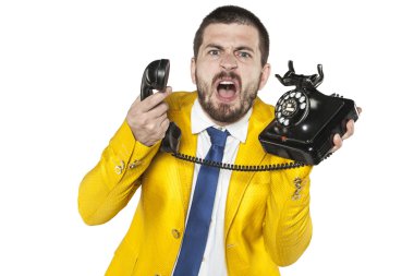 telefonda komik yüz expressio çığlık öfkeli işadamı