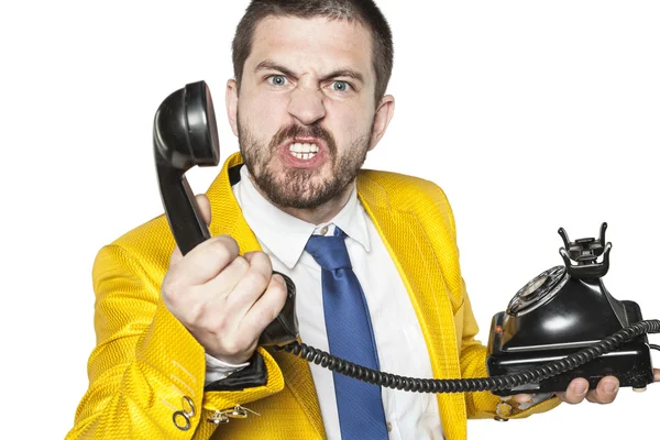 Customer explodes with anger when talking to call center — Stock Photo, Image