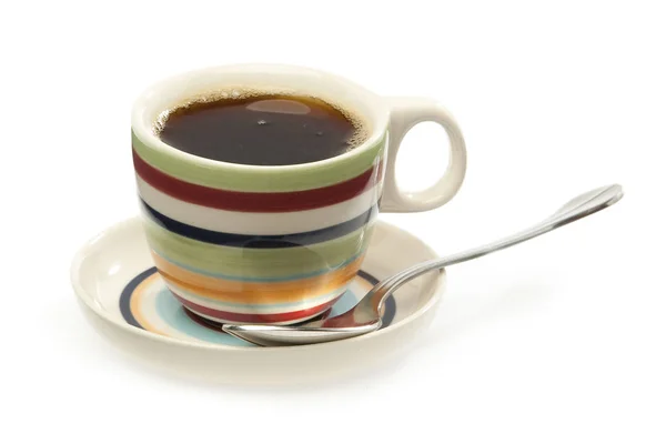 Csésze, kávé és kanál — Stock Fotó