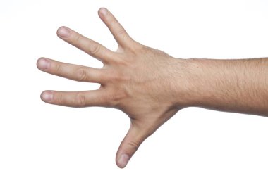 Dur jest, elini beyaz bir arka plan üzerinde yapılan