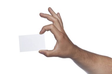 Erkek el kopya bir sayfa tutan beyaz bir arka plan üzerinde uzay fo