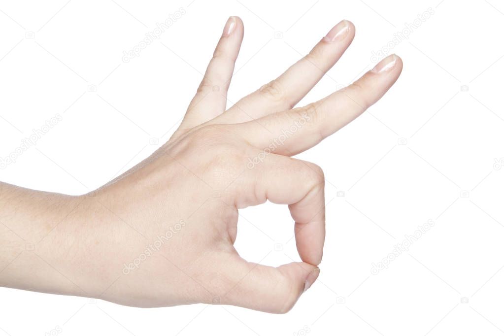 pinch gesture made on a white background, isolated