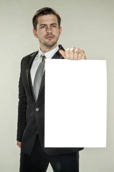 Empty card, man in suit — Stock Photo, Image