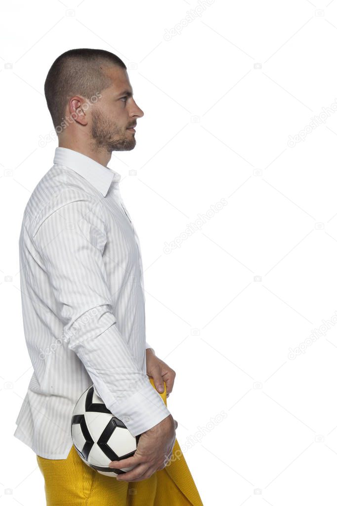 businessman with ball, copy space 