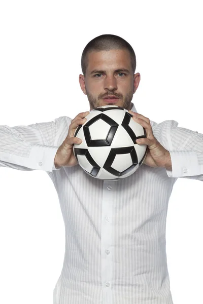 Businessman squeezes the ball — Stock Photo, Image