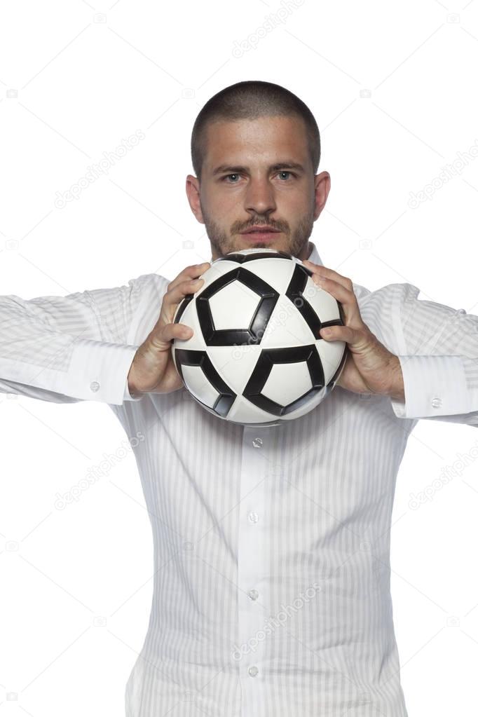 businessman squeezes the ball